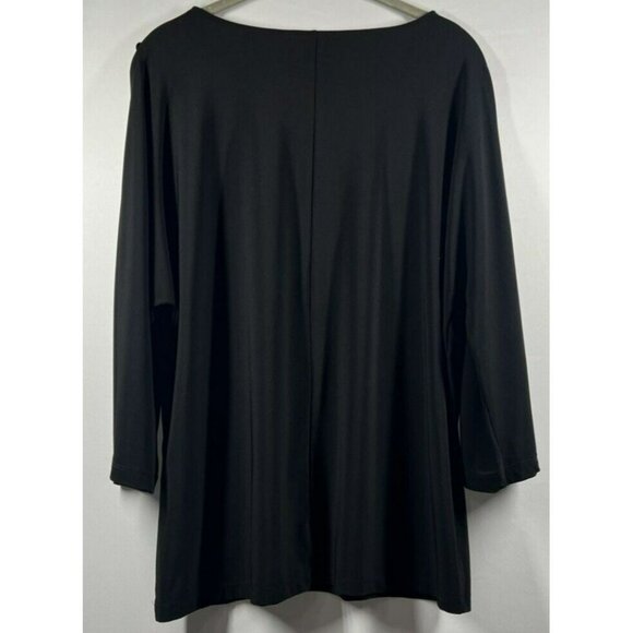 Chicos Women's Top Size 2 Large Solid Black Bell 3/4 Split Sleeves Stretch - Picture 9 of 9